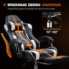 Fauteuil de jeu ergonomique pivotant à 360° en cuir PU avec repose-pieds, appui-tête, support lombaire et hauteur réglable