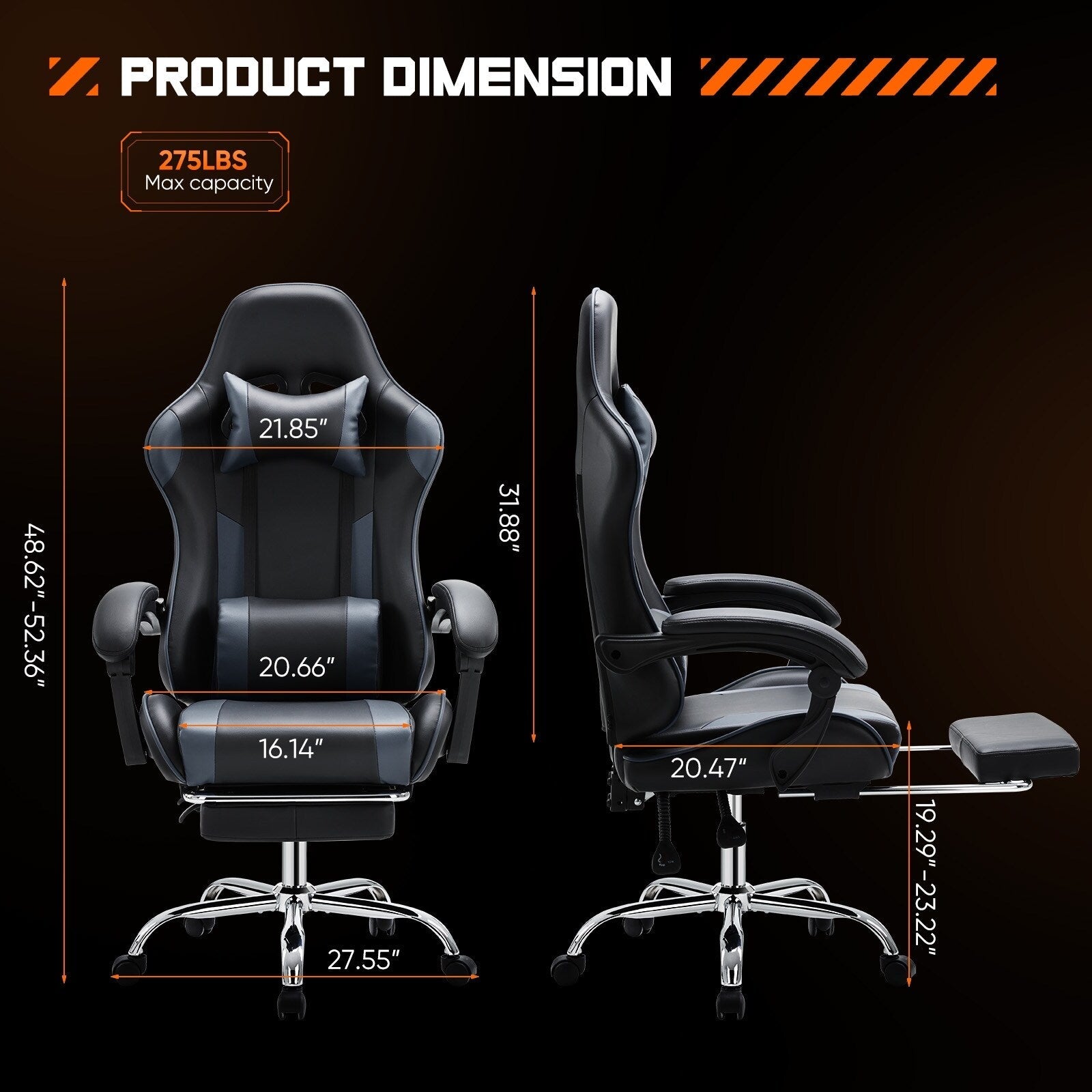 Fauteuil de jeu ergonomique pivotant à 360° en cuir PU avec repose-pieds, appui-tête, support lombaire et hauteur réglable