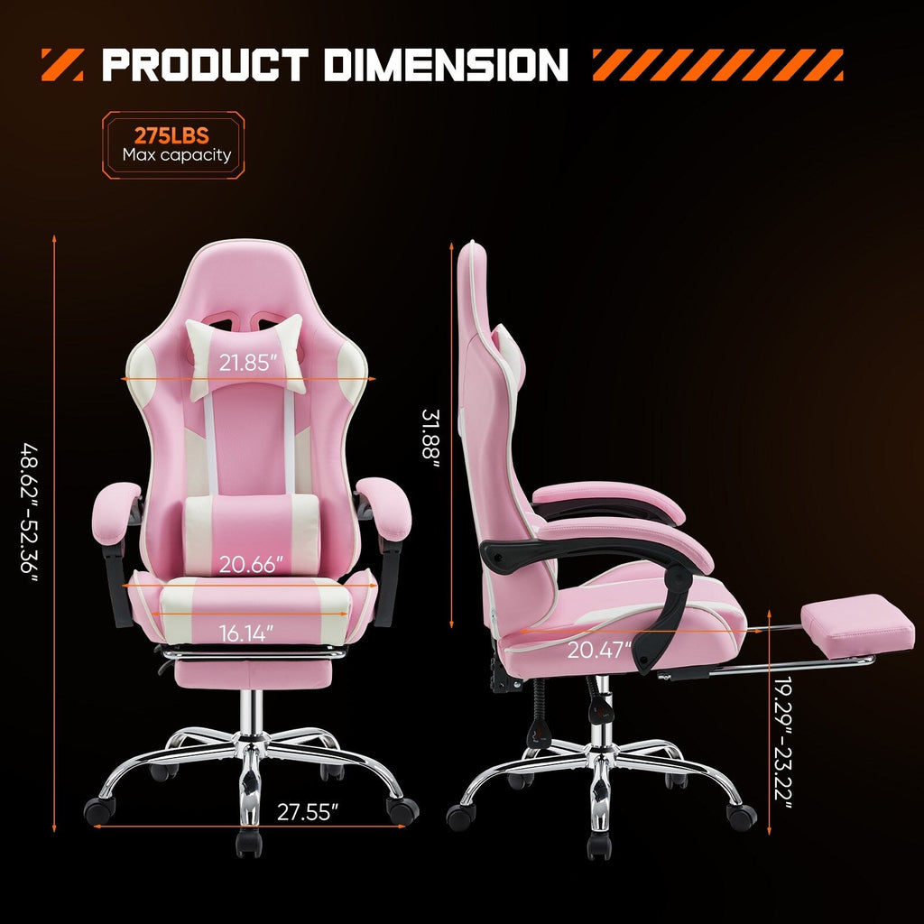 Fauteuil de jeu ergonomique pivotant à 360° en cuir PU avec repose-pieds, appui-tête, support lombaire et hauteur réglable