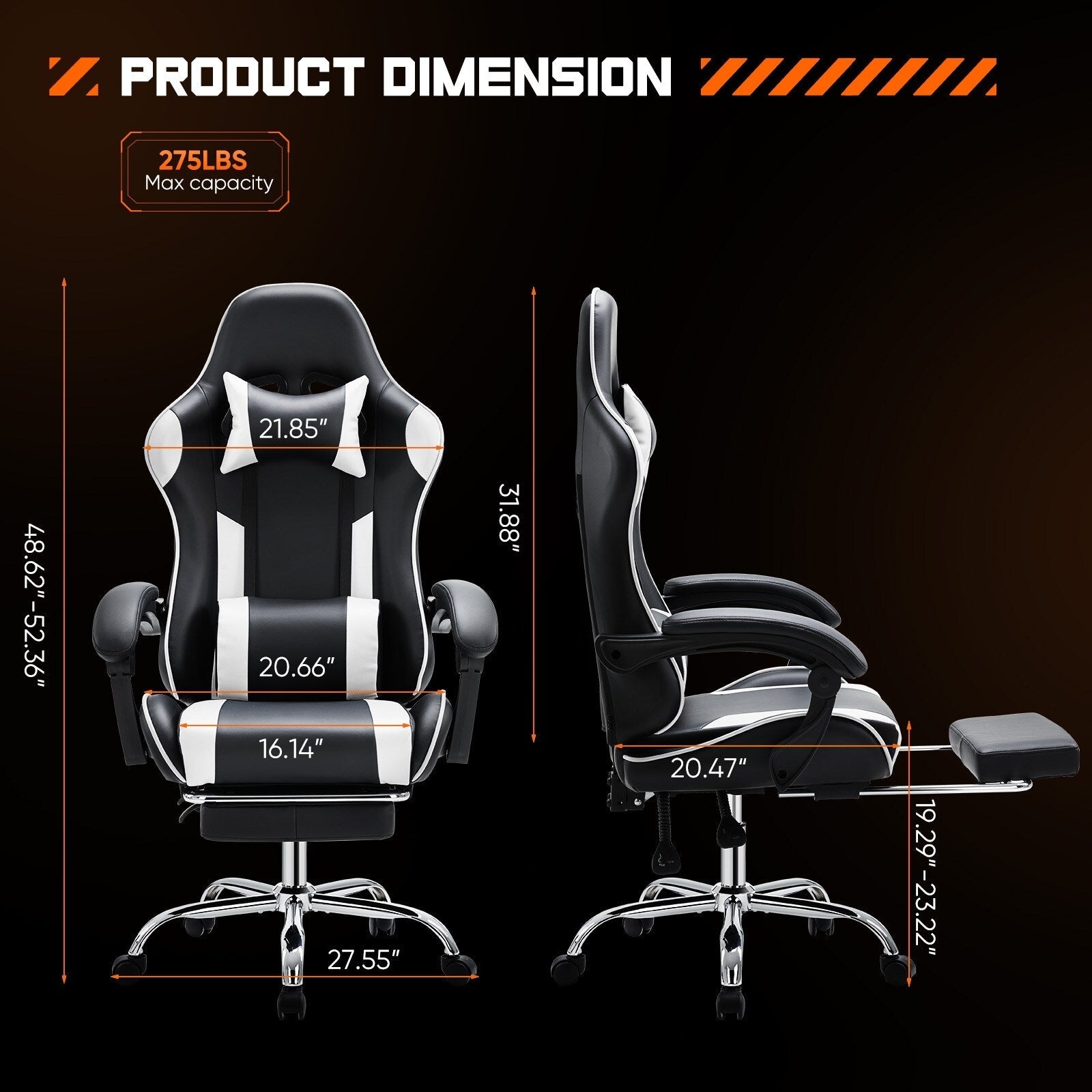 Fauteuil de jeu ergonomique pivotant à 360° en cuir PU avec repose-pieds, appui-tête, support lombaire et hauteur réglable
