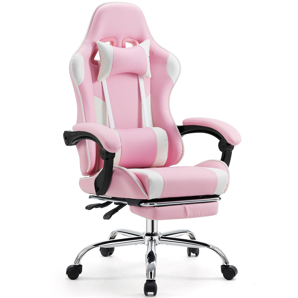 Fauteuil de jeu ergonomique pivotant à 360° en cuir PU avec repose-pieds, appui-tête, support lombaire et hauteur réglable