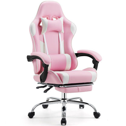 Fauteuil de jeu ergonomique pivotant à 360° en cuir PU avec repose-pieds, appui-tête, support lombaire et hauteur réglable