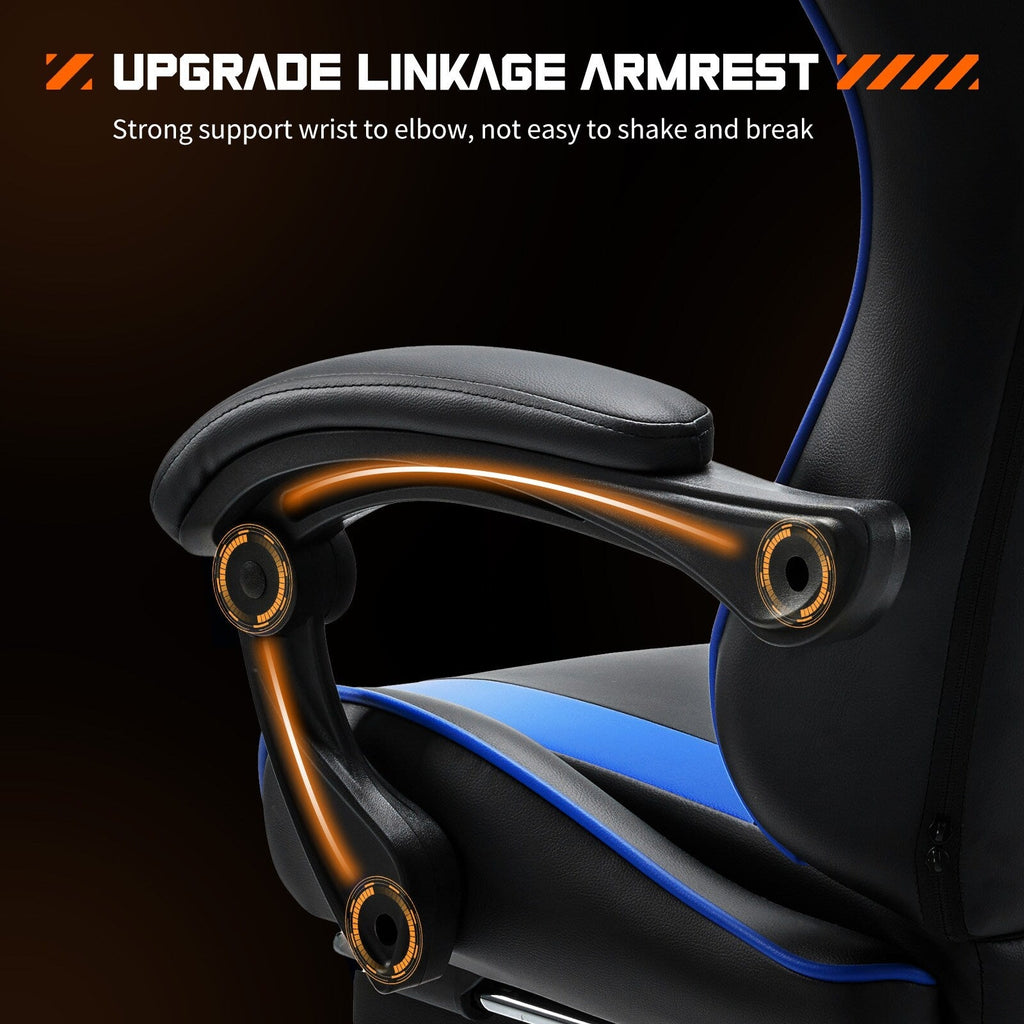 Fauteuil de jeu ergonomique pivotant à 360° en cuir PU avec repose-pieds, appui-tête, support lombaire et hauteur réglable