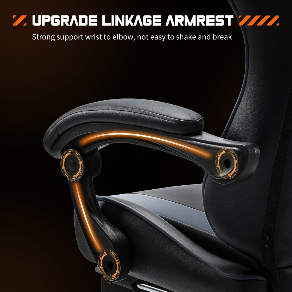 Fauteuil de jeu ergonomique pivotant à 360° en cuir PU avec repose-pieds, appui-tête, support lombaire et hauteur réglable
