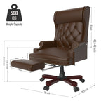 Fauteuil de bureau pivotant ergonomique en cuir PU avec repose-pieds, dossier capitonné et décoration cloutée