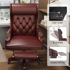 Fauteuil de bureau pivotant ergonomique en cuir PU avec repose-pieds, dossier capitonné et décoration cloutée