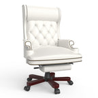 Fauteuil de bureau pivotant ergonomique en cuir PU avec repose-pieds, dossier capitonné et décoration cloutée