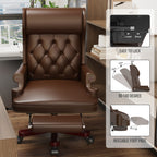 Fauteuil de bureau pivotant ergonomique en cuir PU avec repose-pieds, dossier capitonné et décoration cloutée