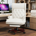 Fauteuil de bureau pivotant ergonomique en cuir PU avec repose-pieds, dossier capitonné et décoration cloutée