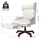 Fauteuil de bureau pivotant ergonomique en cuir PU avec repose-pieds, dossier capitonné et décoration cloutée
