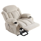 Fauteuil inclinable ergonomique avec releveur électrique, canapé chauffant et massant en tissu avec chargement USB, poches latérales et télécommande