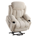 Fauteuil inclinable ergonomique avec releveur électrique, canapé chauffant et massant en tissu avec chargement USB, poches latérales et télécommande