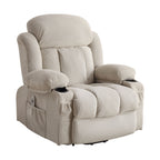 Fauteuil inclinable ergonomique avec releveur électrique, canapé chauffant et massant en tissu avec chargement USB, poches latérales et télécommande