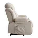 Fauteuil inclinable ergonomique avec releveur électrique, canapé chauffant et massant en tissu avec chargement USB, poches latérales et télécommande