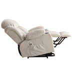 Fauteuil inclinable ergonomique avec releveur électrique, canapé chauffant et massant en tissu avec chargement USB, poches latérales et télécommande