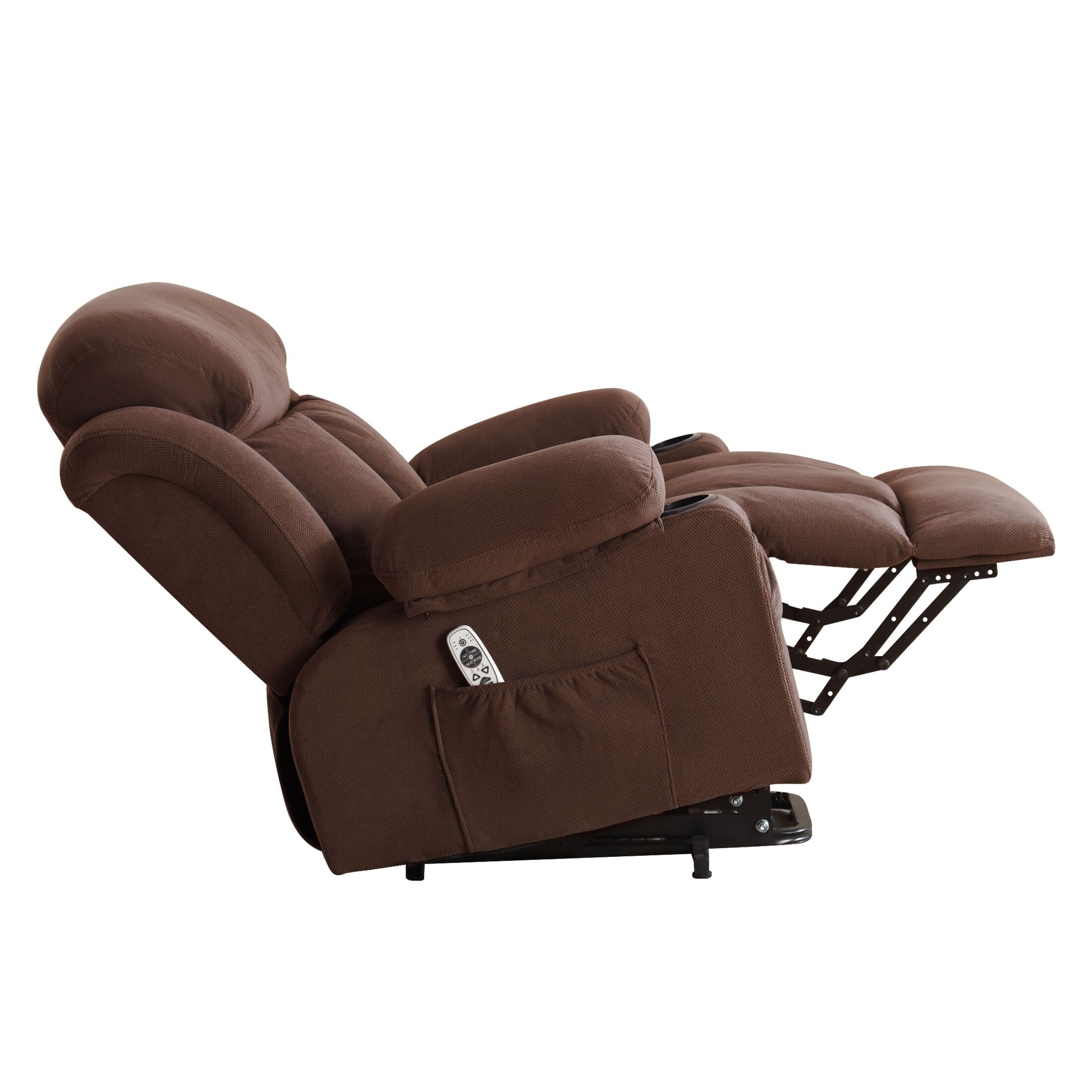 Fauteuil inclinable ergonomique avec releveur électrique, canapé chauffant et massant en tissu avec chargement USB, poches latérales et télécommande