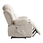 Fauteuil inclinable ergonomique avec releveur électrique, canapé chauffant et massant en tissu avec chargement USB, poches latérales et télécommande