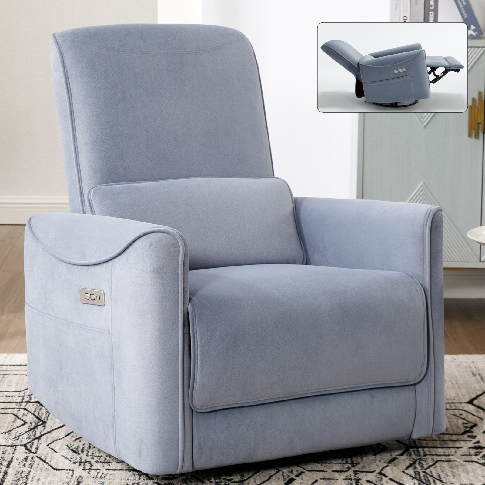 Fauteuil inclinable pivotant et ergonomique, fauteuil à bascule électrique, canapé simple, mécanisme de mouvement robuste avec ports USB et Type-C