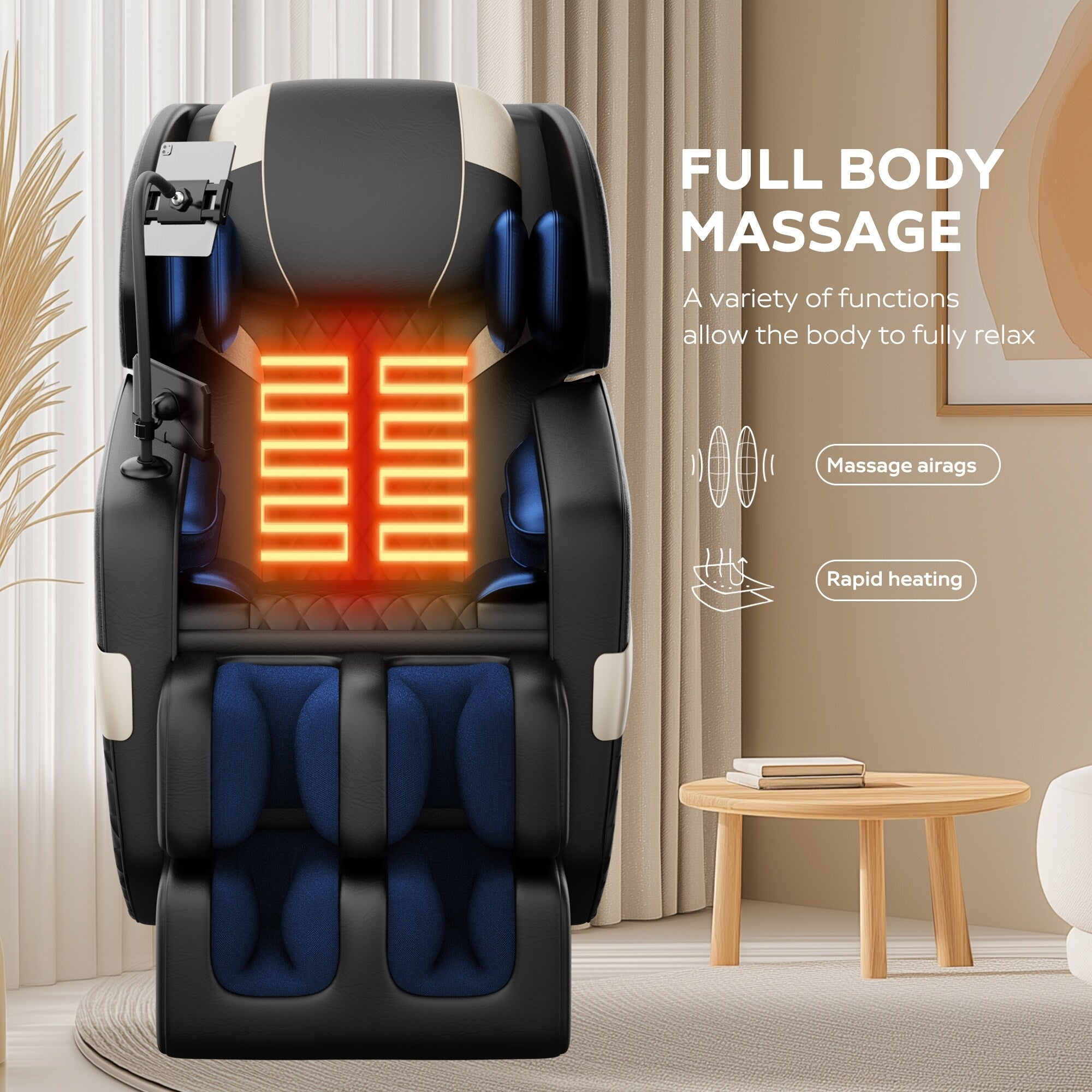 Fauteuil de massage ergonomique à gravité zéro avec airbag, chauffage et Bluetooth, repose-pieds réglable
