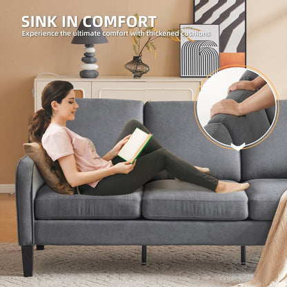 Canapé 3 places Erommy, canapé 72 places pour salon, canapé en tissu moderne avec 4 pieds en bois et 2 tiges de support en métal pour chambre