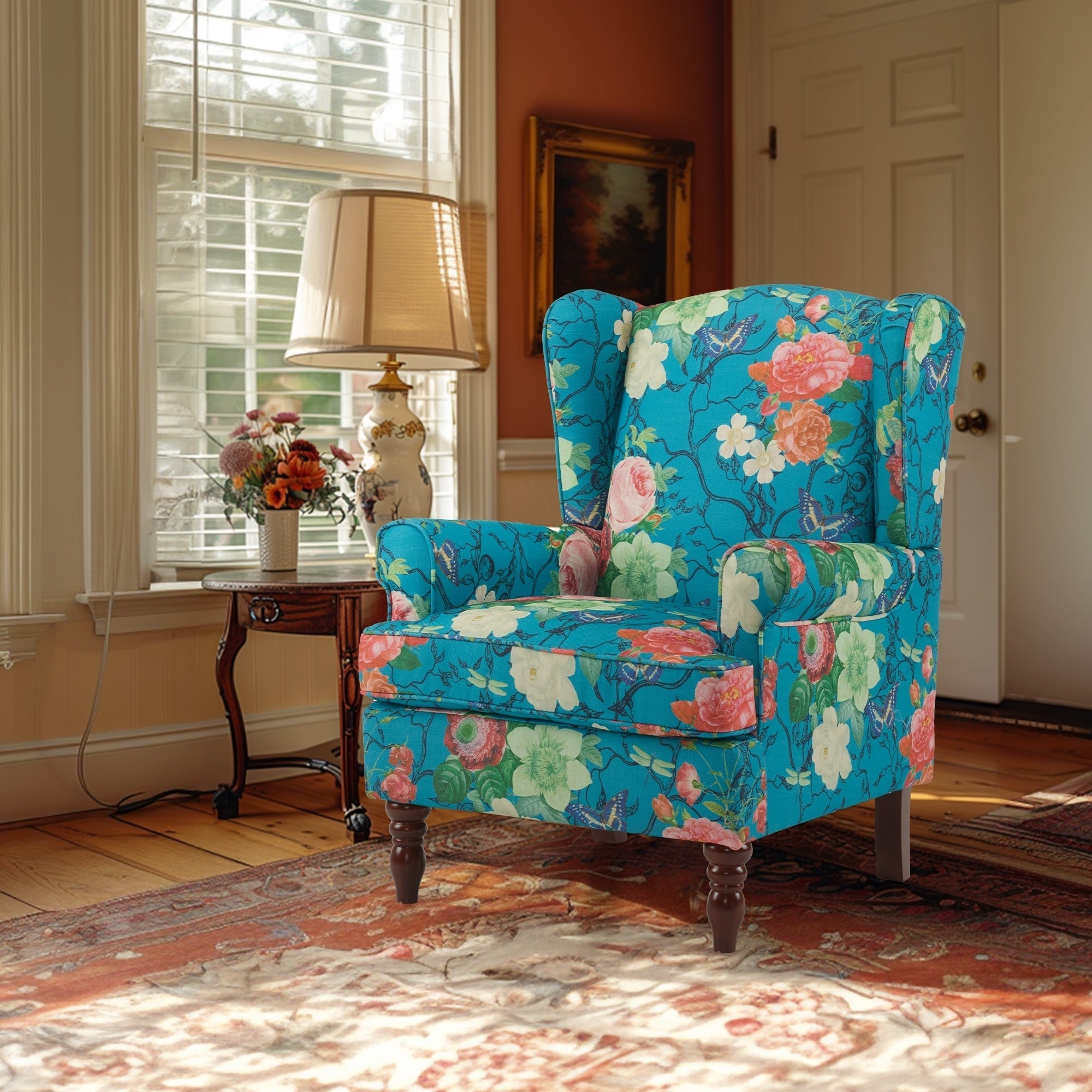 Fauteuil d'appoint moderne Erommy, fauteuil à dossier haut, canapé simple en tissu rembourré avec pieds en bois pour le salon