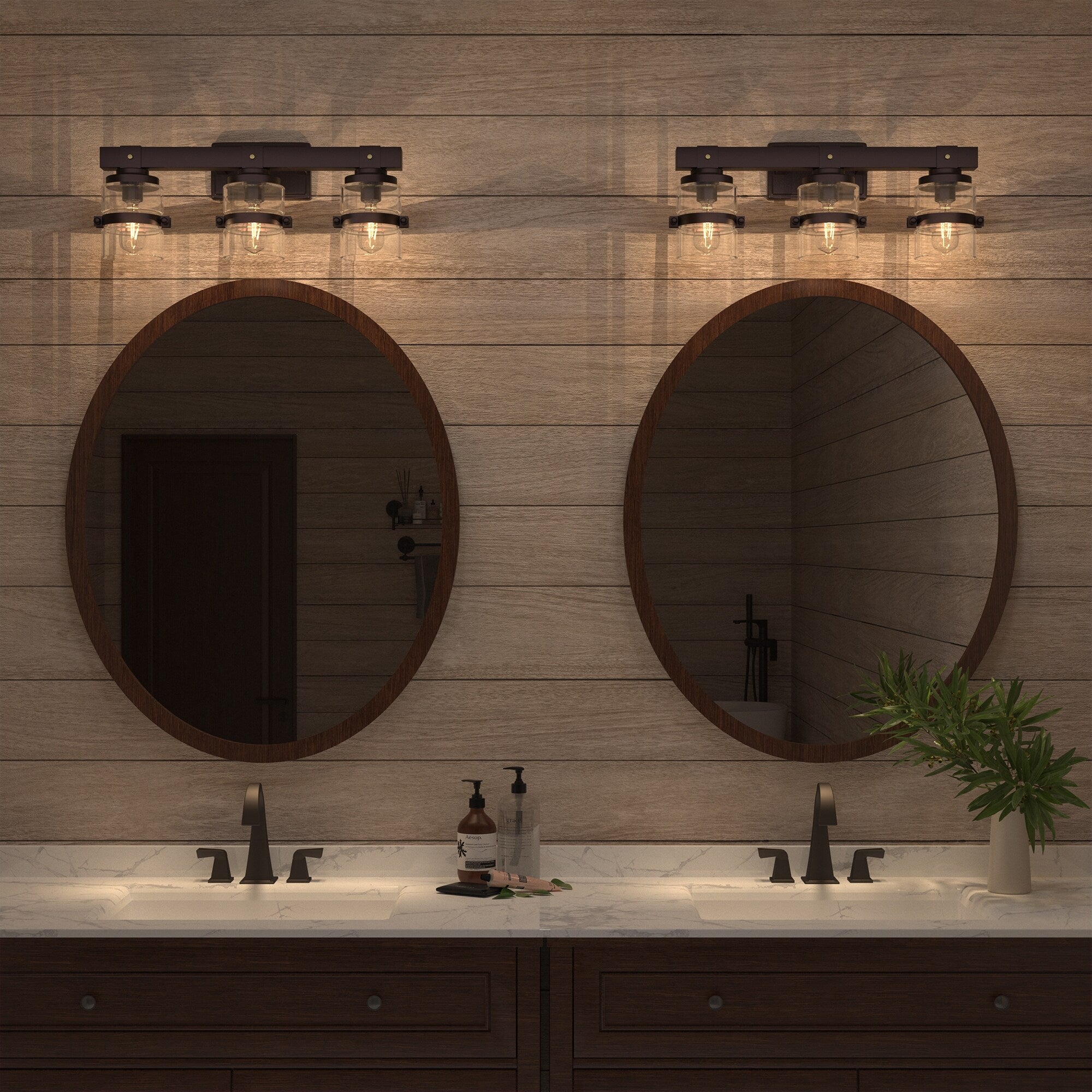 Applique murale de salle de bain ExBrite Farmhouse à 3 lumières, en fer noir, à intensité variable