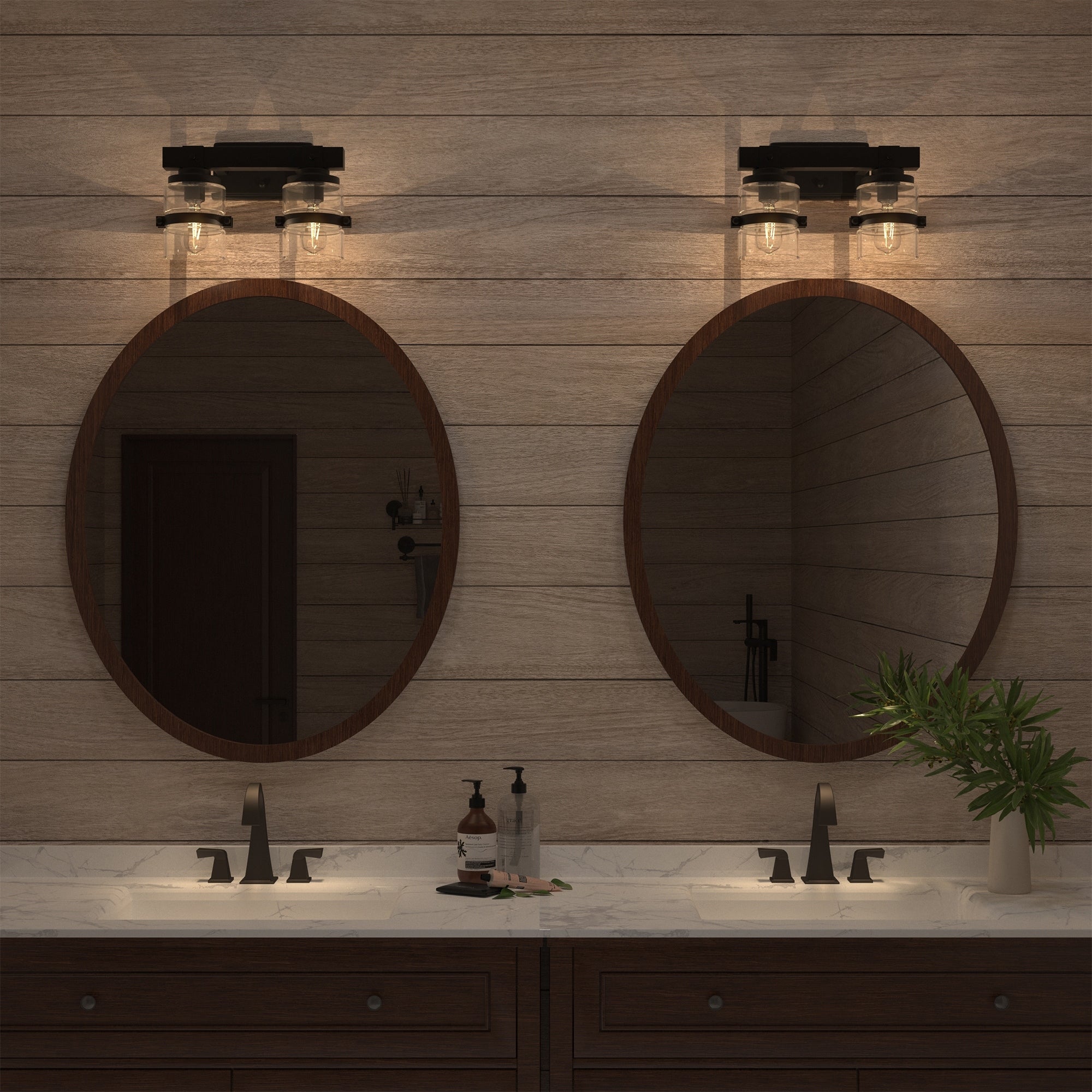 Applique murale de salle de bain ExBrite Farmhouse à 3 lumières, en fer noir, à intensité variable