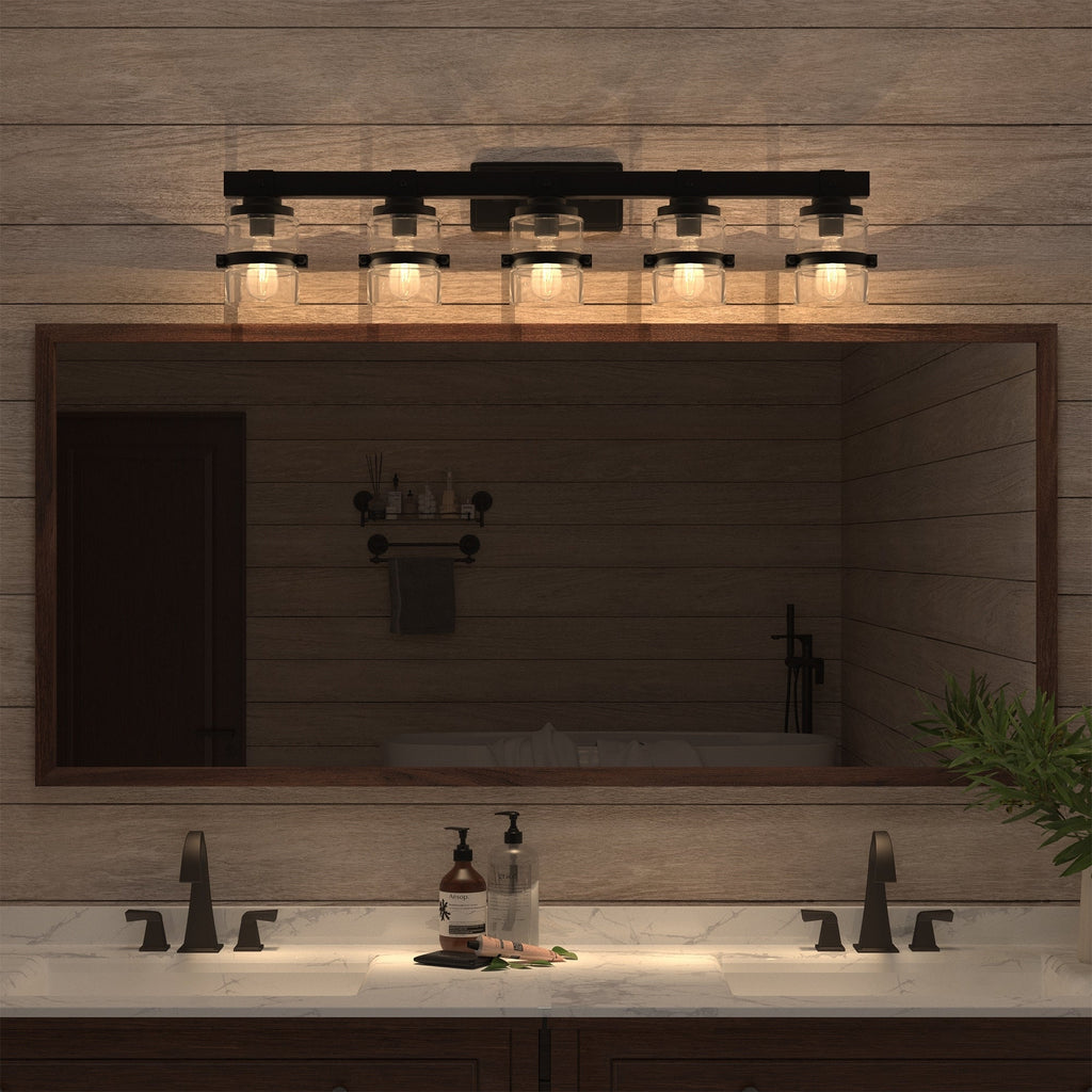Applique murale de salle de bain ExBrite Farmhouse à 3 lumières, en fer noir, à intensité variable