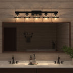 Applique murale de salle de bain ExBrite Farmhouse à 3 lumières, en fer noir, à intensité variable