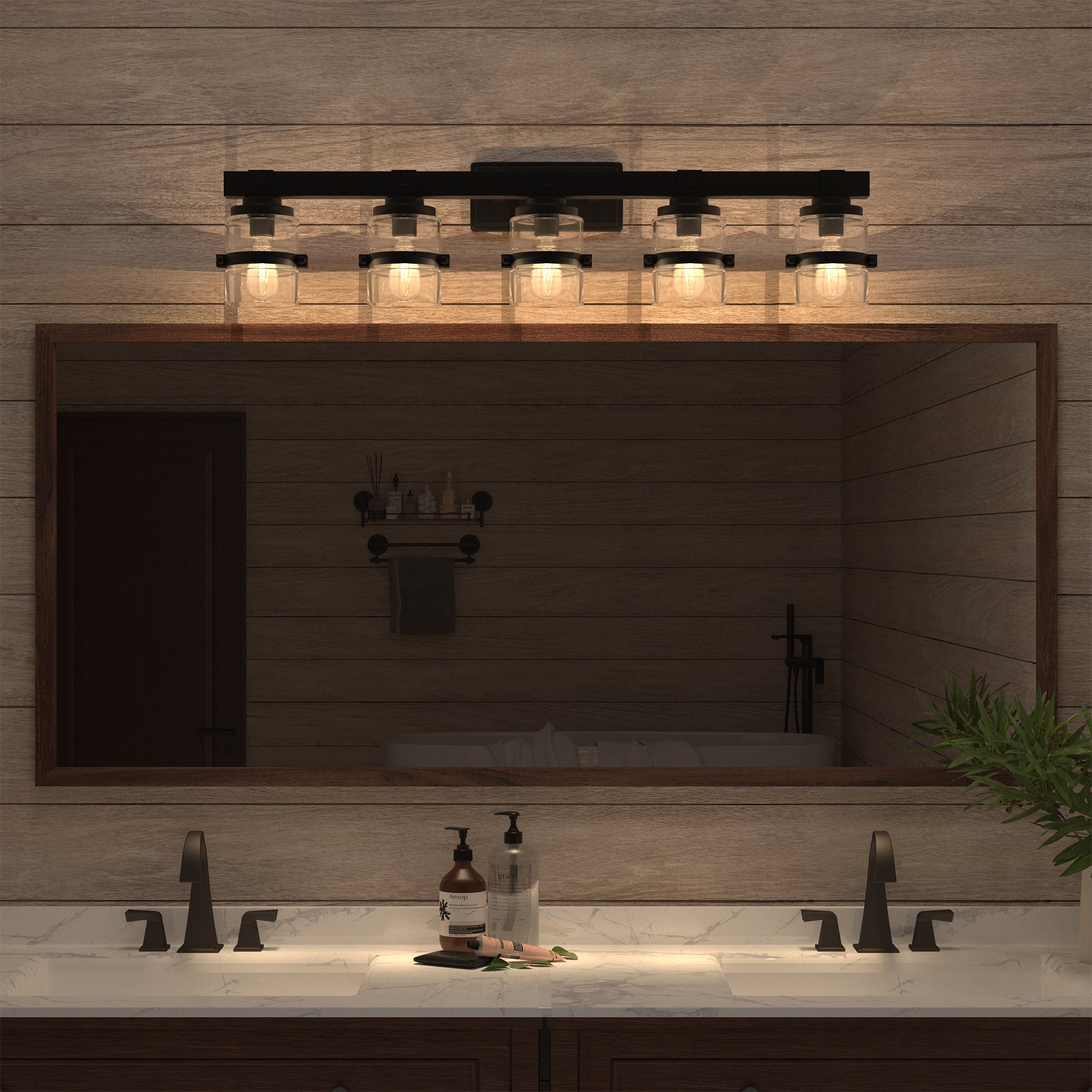 Applique murale de salle de bain ExBrite Farmhouse à 3 lumières, en fer noir, à intensité variable