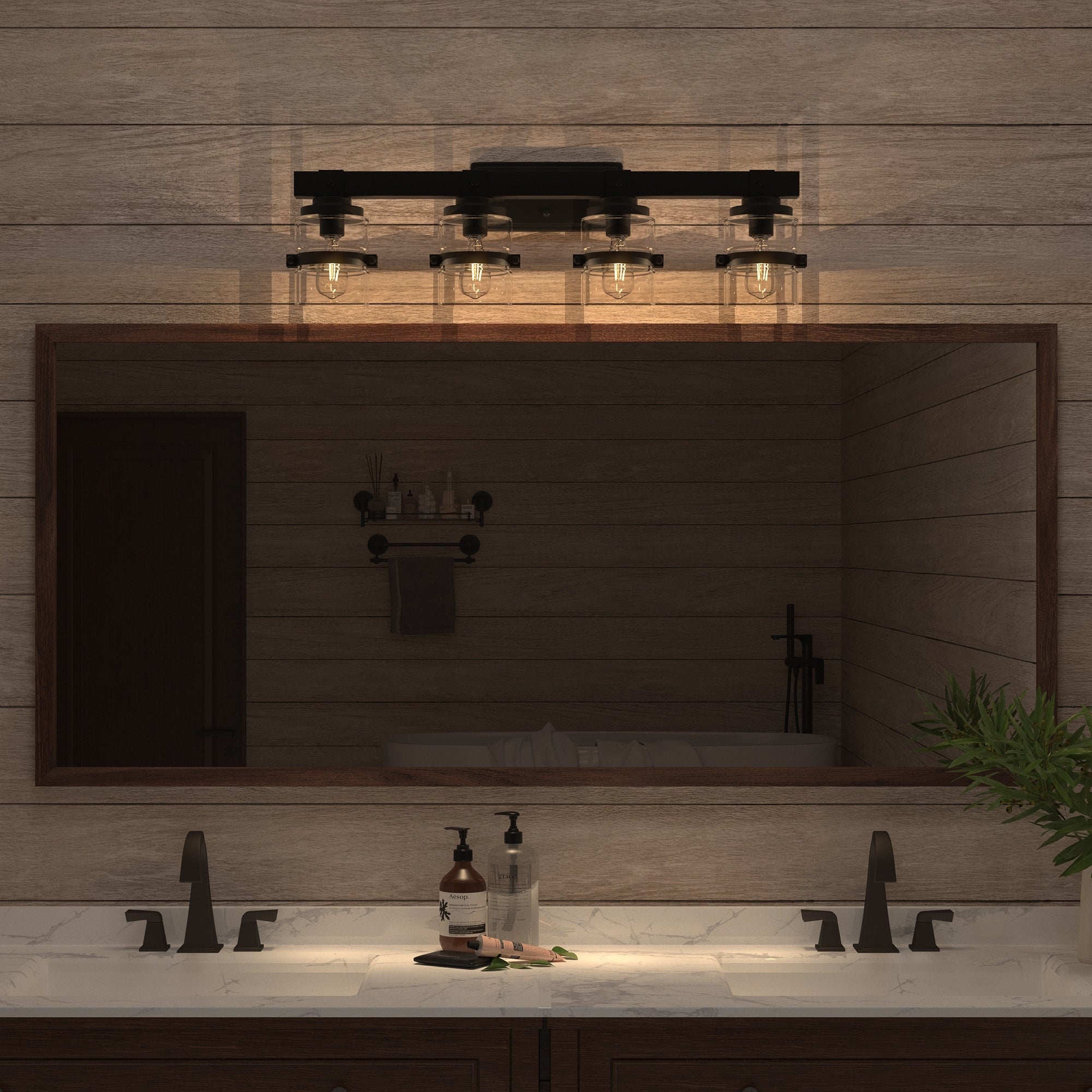 Applique murale de salle de bain ExBrite Farmhouse à 3 lumières, en fer noir, à intensité variable