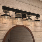 Applique murale de salle de bain ExBrite Farmhouse à 3 lumières, en fer noir, à intensité variable