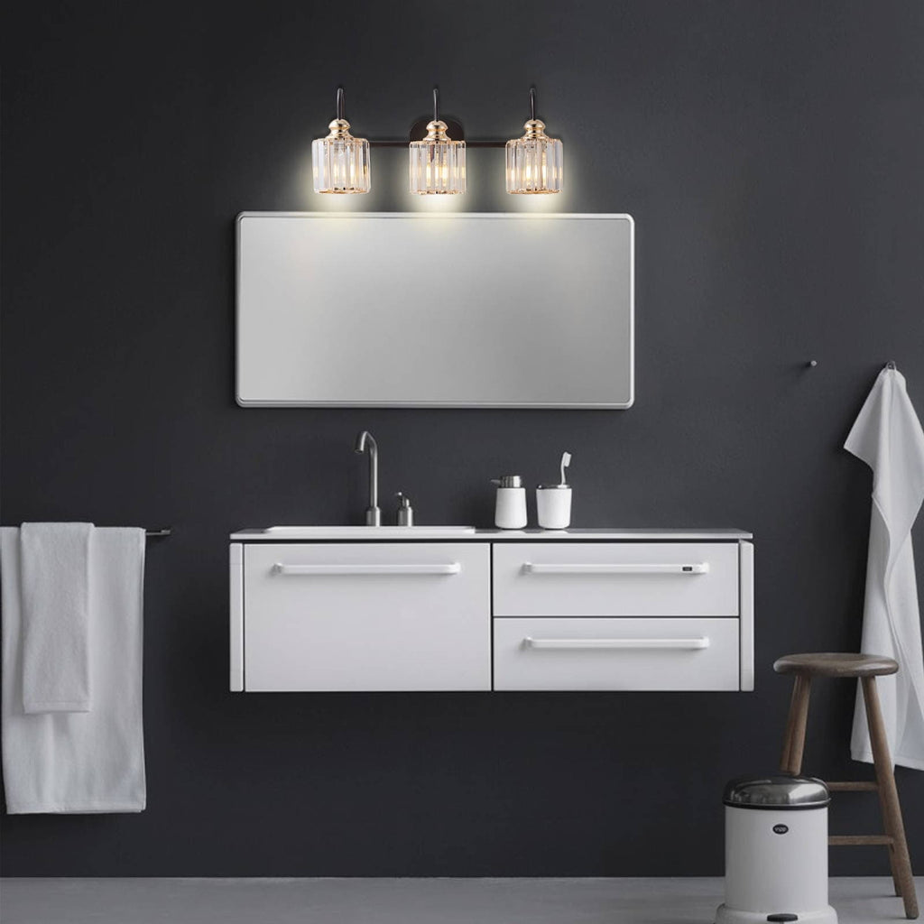 Appliques murales modernes ExBrite en cristal doré rose à 1, 2, 3, 4 ou 5 lumières pour salle de bain, à intensité variable