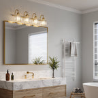 Appliques murales modernes ExBrite en cristal doré rose à 1, 2, 3, 4 ou 5 lumières pour salle de bain, à intensité variable