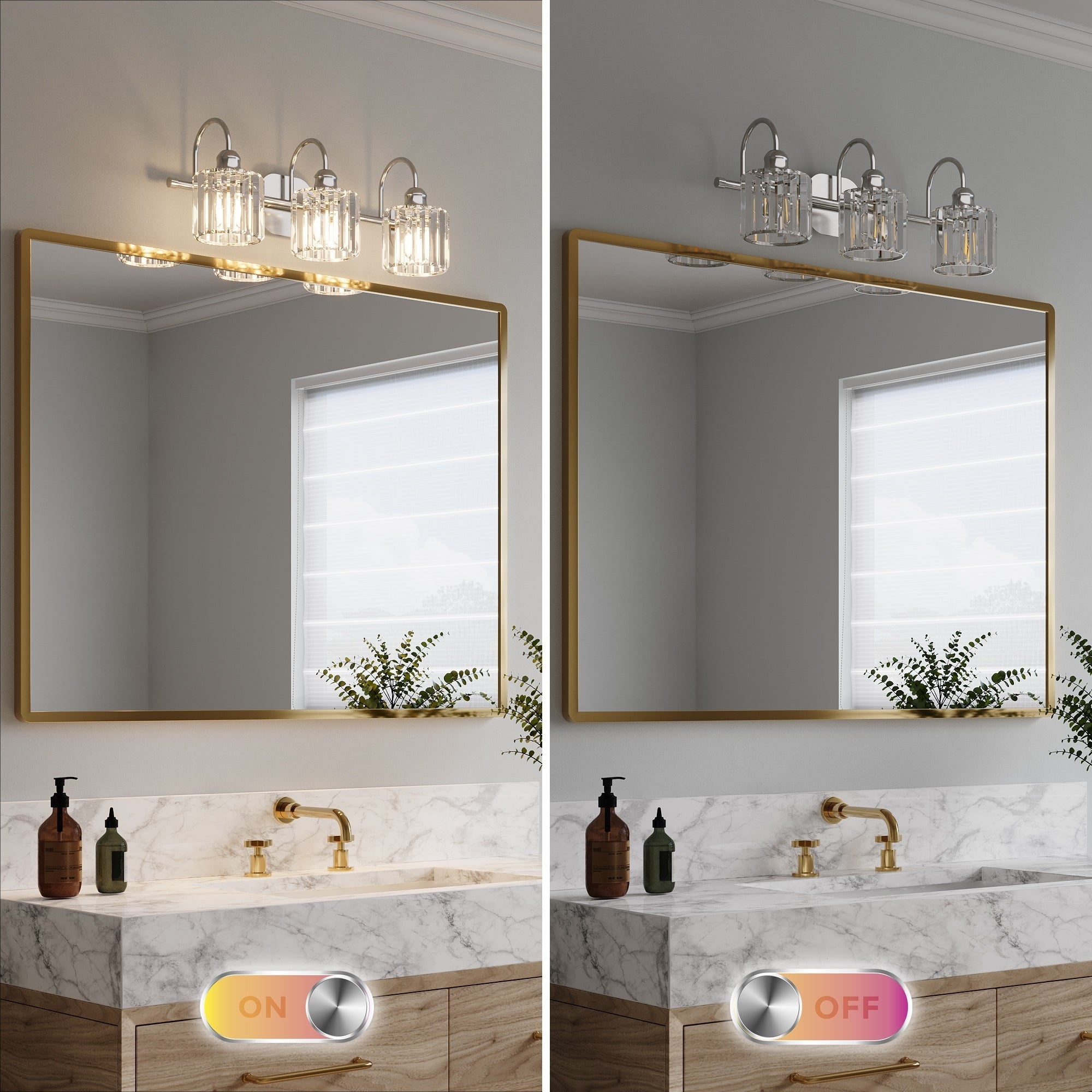 Appliques murales modernes ExBrite en cristal doré rose à 1, 2, 3, 4 ou 5 lumières pour salle de bain, à intensité variable