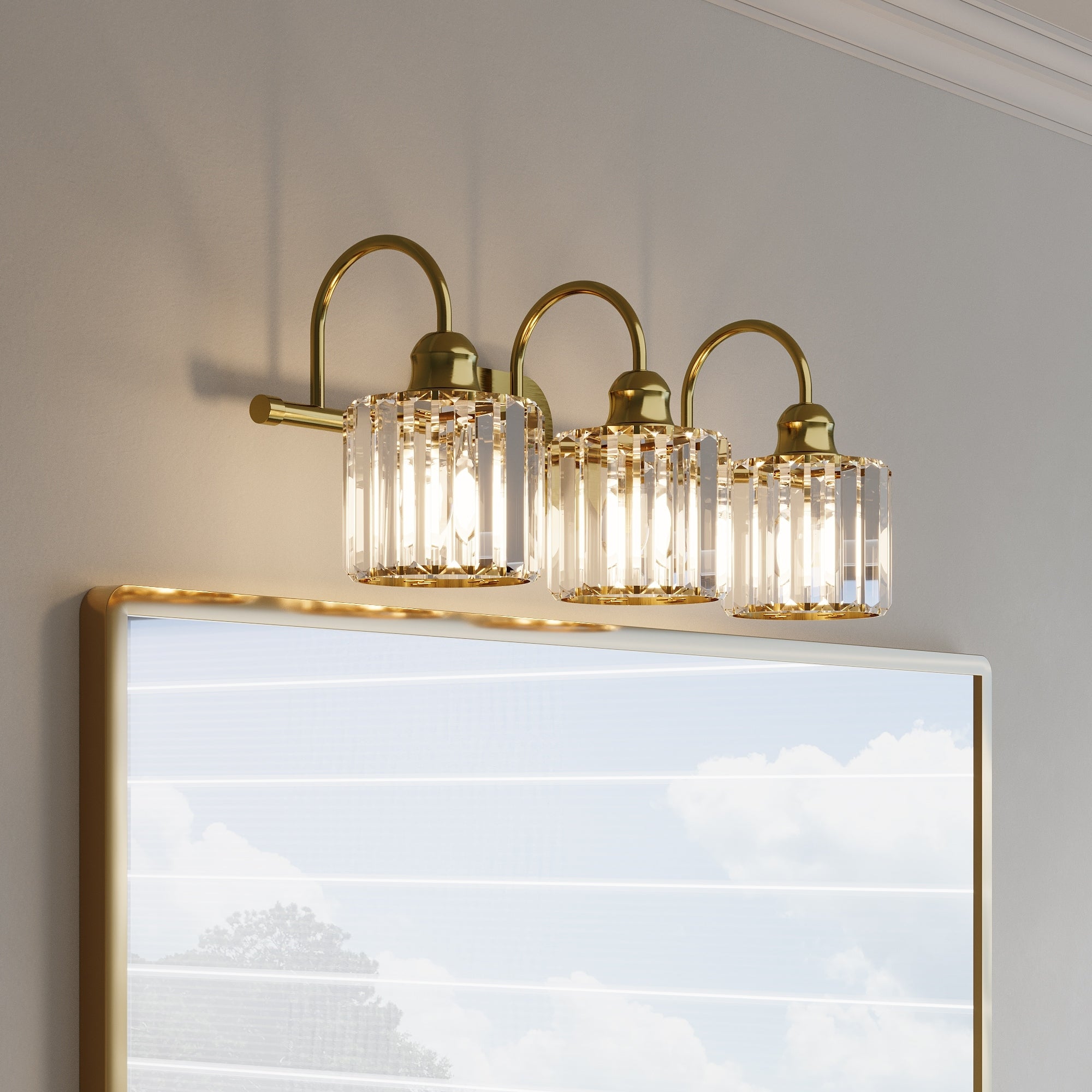 Appliques murales modernes ExBrite en cristal doré rose à 1, 2, 3, 4 ou 5 lumières pour salle de bain, à intensité variable