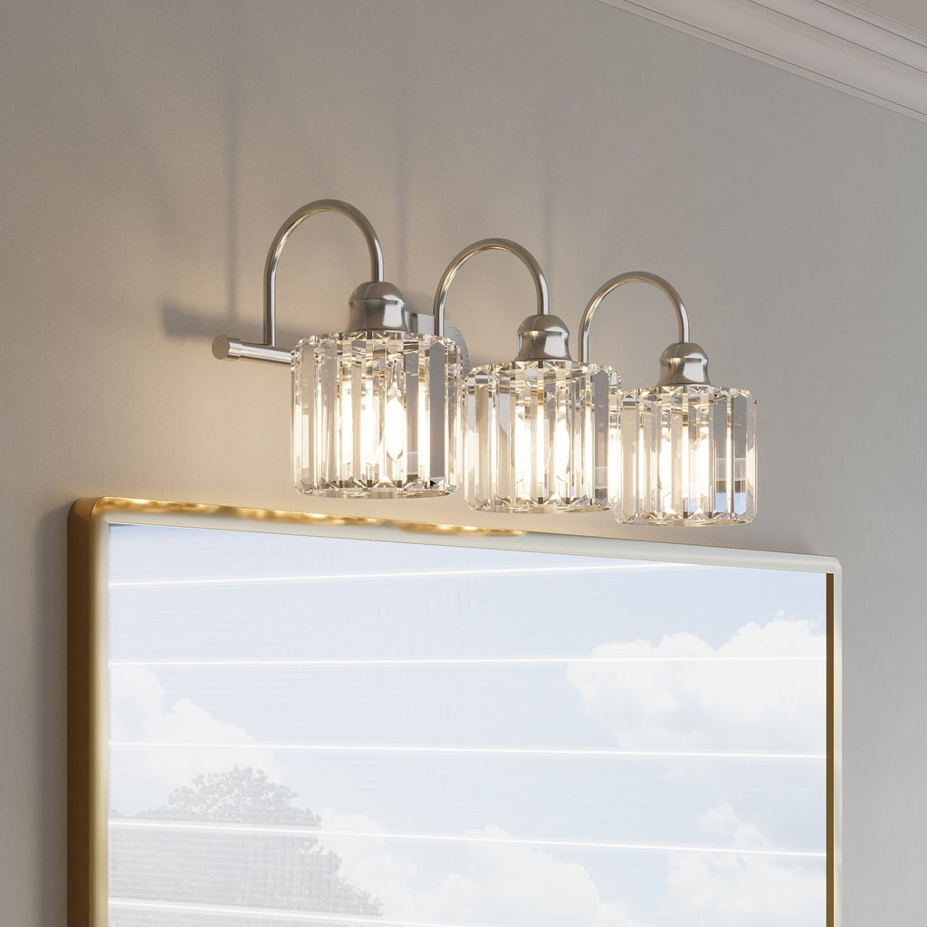 Appliques murales modernes ExBrite en cristal doré rose à 1, 2, 3, 4 ou 5 lumières pour salle de bain, à intensité variable
