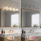 Appliques murales modernes ExBrite en cristal doré rose à 1, 2, 3, 4 ou 5 lumières pour salle de bain, à intensité variable