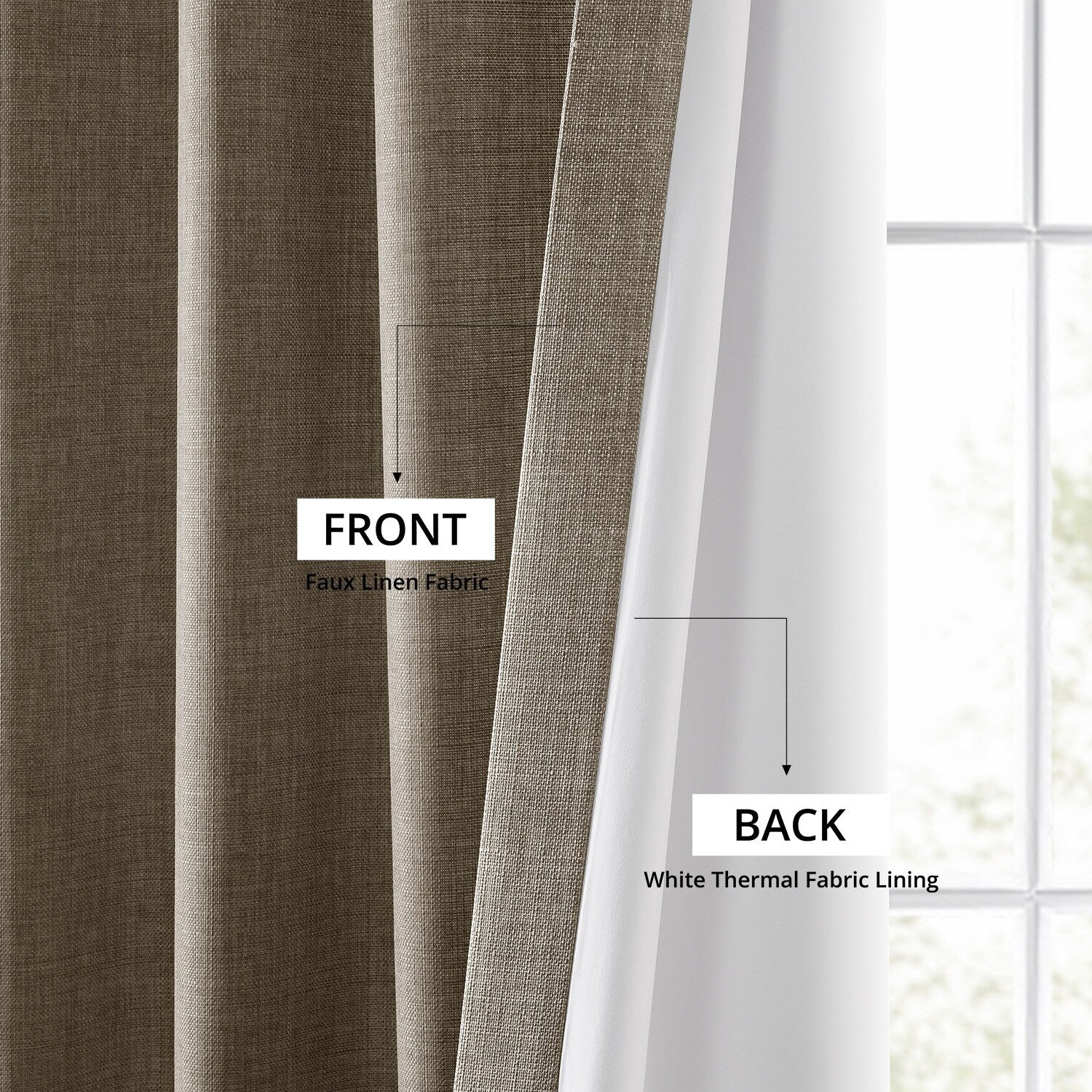 Rideaux occultants en faux lin italien Exclusive Fabrics pour chambre et salon - Rideaux de fenêtre à panneau unique
