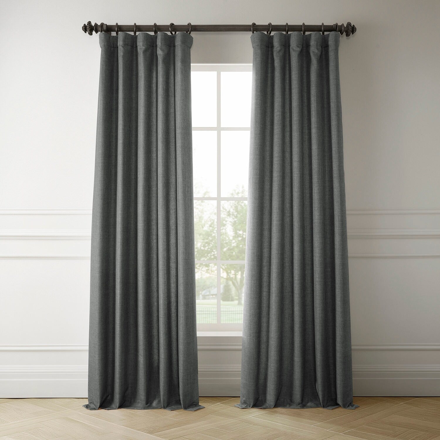 Rideaux occultants en faux lin italien Exclusive Fabrics pour chambre et salon - Rideaux de fenêtre à panneau unique