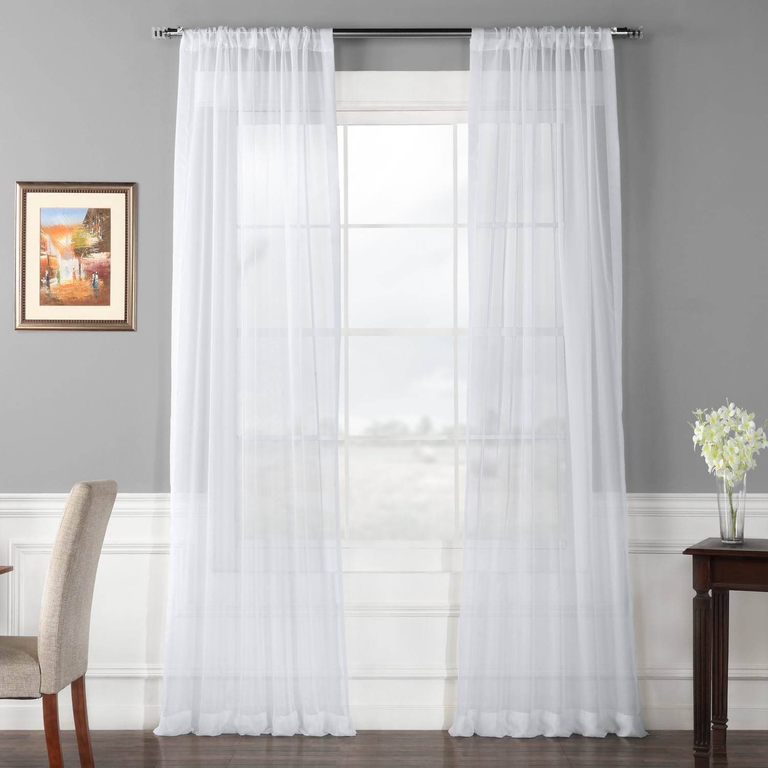 Paire de rideaux transparents en voile poly blanc Exclusive Fabrics (2 panneaux)