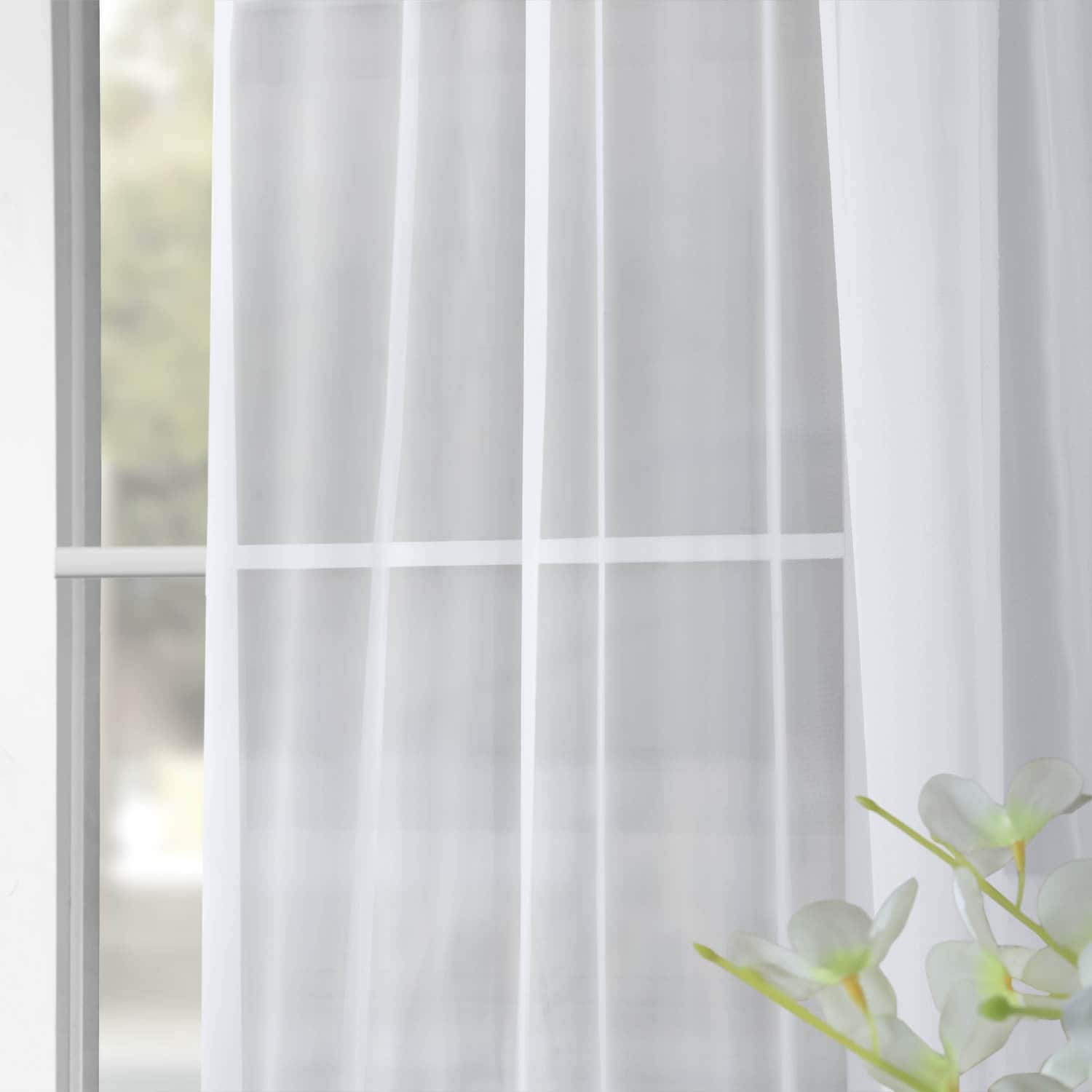 Paire de rideaux transparents en voile poly blanc Exclusive Fabrics (2 panneaux)