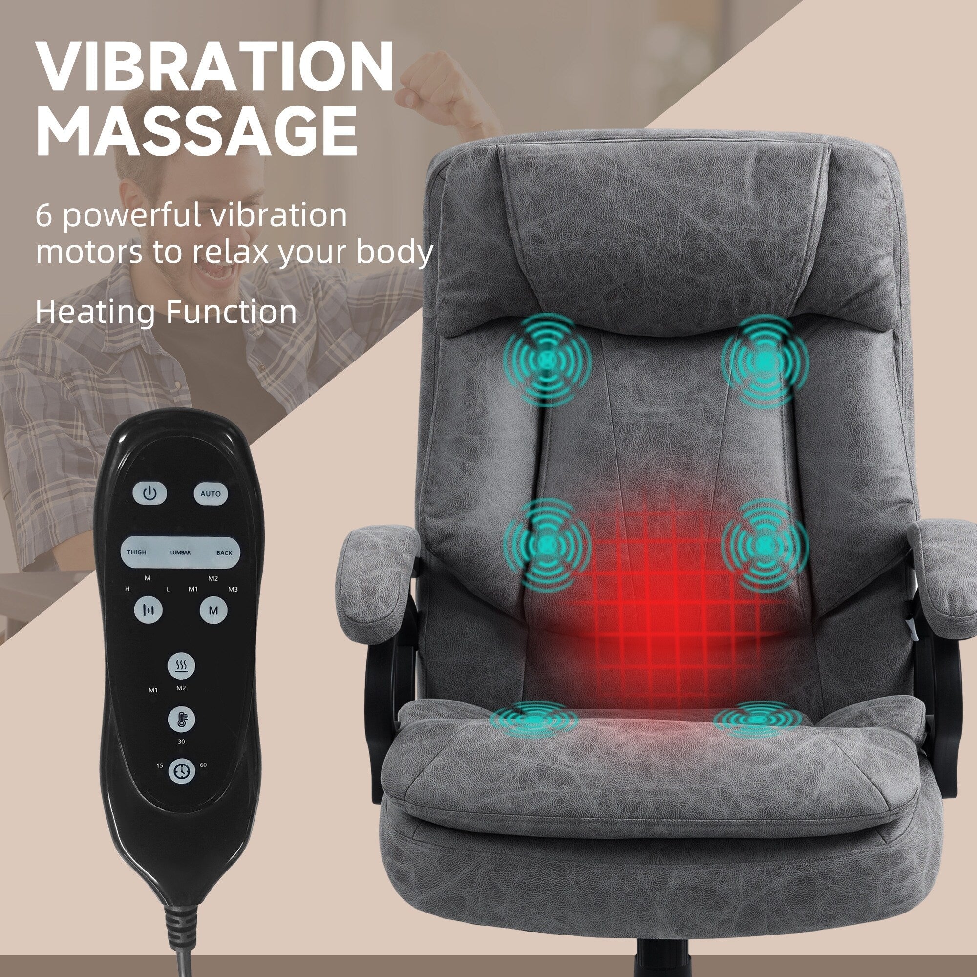 Fauteuil de bureau de massage exécutif à dossier réglable, fauteuil roulant avec chauffage lombaire et télécommande