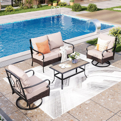 Ensemble de meubles de jardin extra larges 6 pièces MAISON ARTS : canapés 3 et 2 places, chaises pivotantes, poufs et table basse