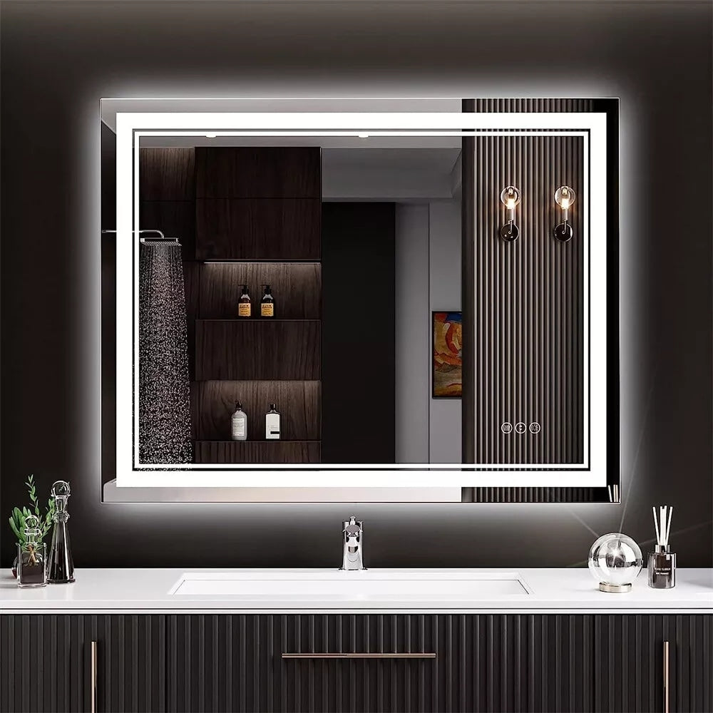 Miroir de salle de bain extra large avec éclairage LED, antibuée, 3 couleurs