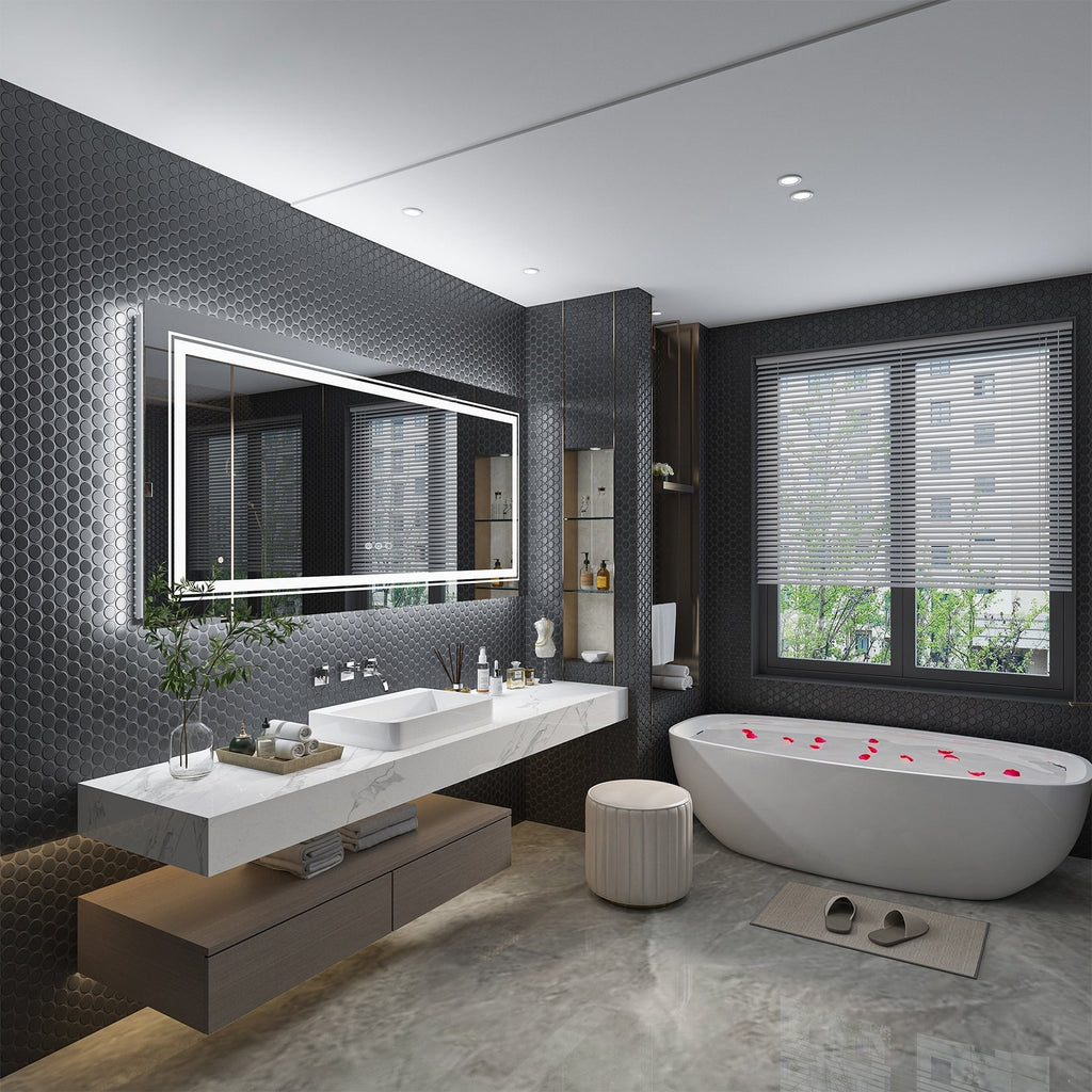 Miroir de salle de bain extra large avec éclairage LED, antibuée, 3 couleurs
