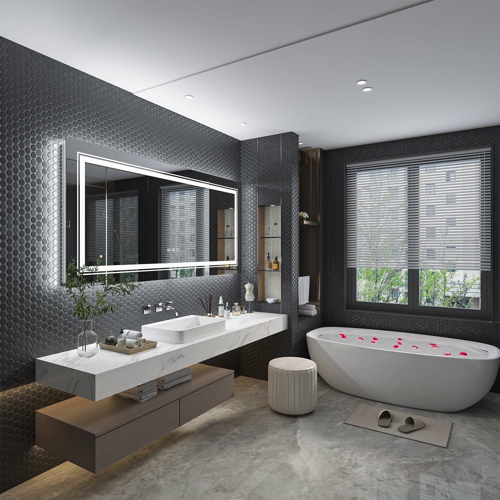 Miroir de salle de bain extra large avec éclairage LED, antibuée, 3 couleurs