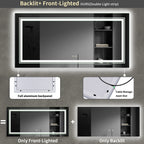 Miroir de salle de bain extra large avec éclairage LED, antibuée, 3 couleurs