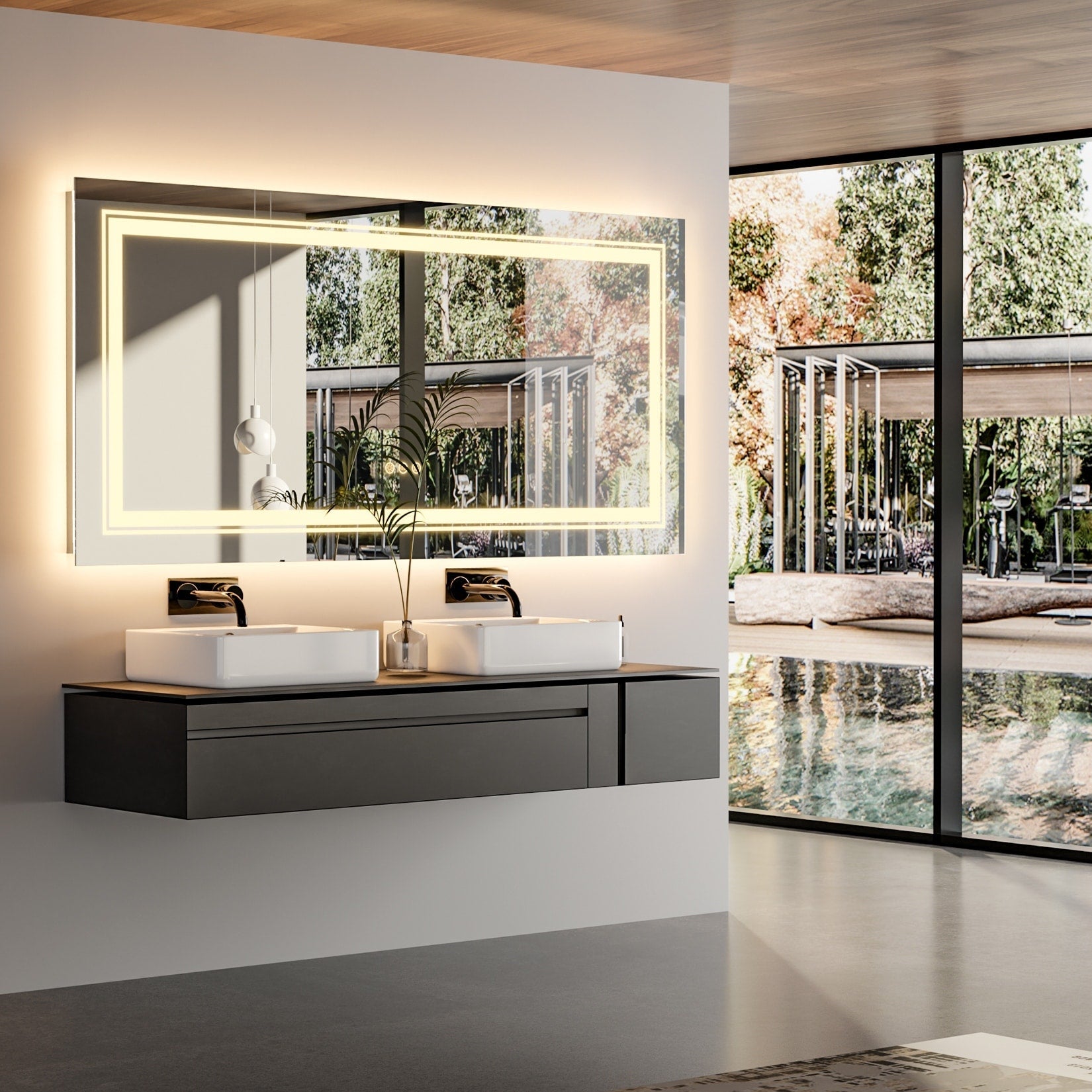 Miroir de salle de bain extra large avec éclairage LED, antibuée, 3 couleurs