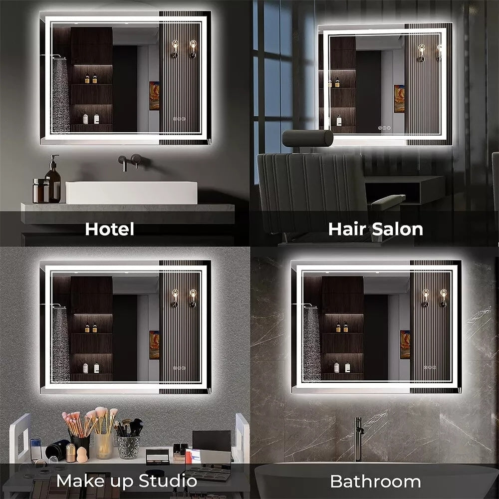 Miroir de salle de bain extra large avec éclairage LED, antibuée, 3 couleurs